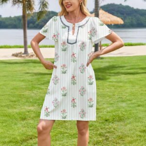 Fashionable Fresh-style Floral Puff-sleeve Dress