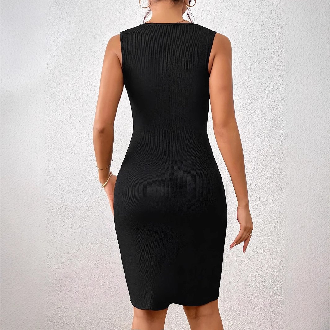 Womens Patchwork Contrasting Asymmetric Dress - Image 2