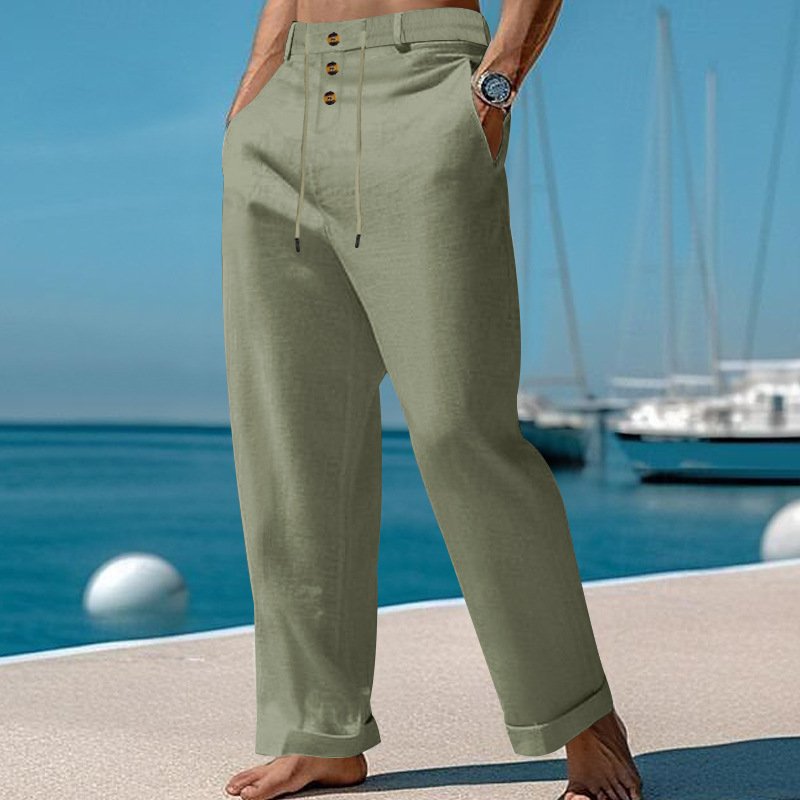 Mens SpringSummer New Fashion Straight-leg Cotton-Linen Casual Pants - Image 3