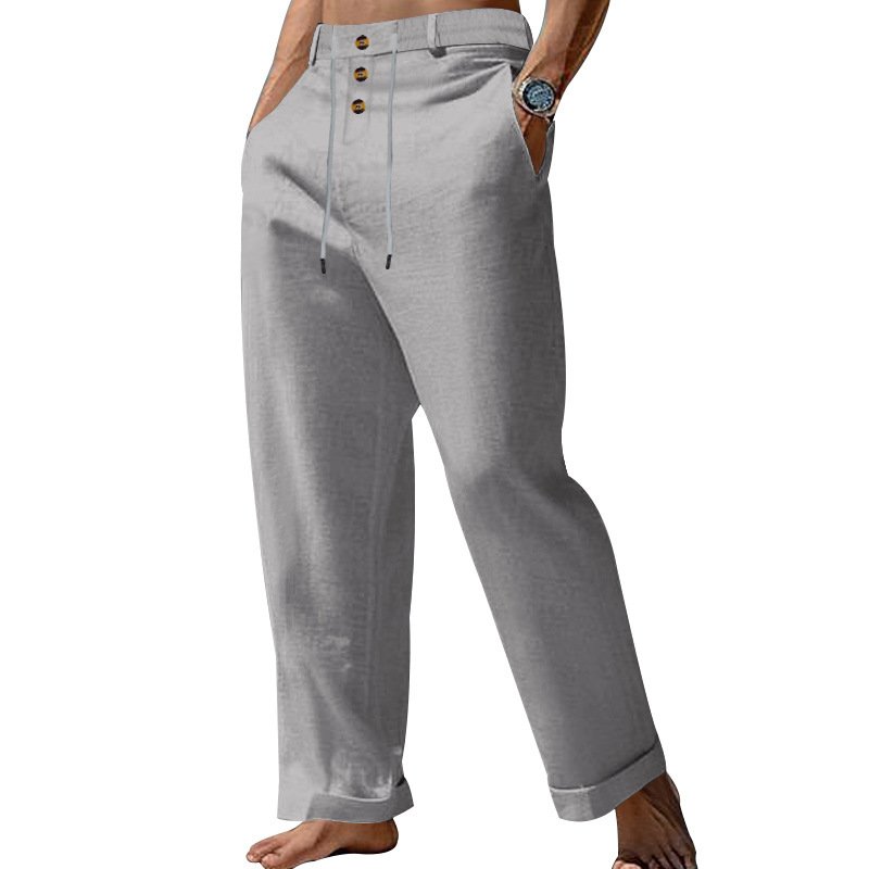 Mens SpringSummer New Fashion Straight-leg Cotton-Linen Casual Pants - Image 6