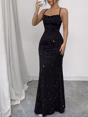 Elegant Red Bling Bling Backless Wedding Bridesmaid Dress - Off-Shoulder/ Neck Long Formal Dress with Lace-Up Back, Sleeveless Bodycon Party Dress Suitable for Prom, Christmas, Holiday Events - Image 8