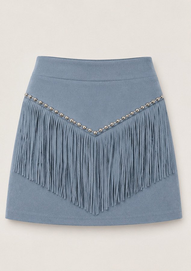Retro Tassel-studded Faux Suede A-line Mini Skirt - Image 7