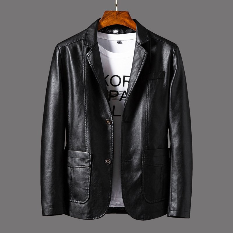 Leather Men's Autumn And Winter Jacket Thin Lapel - Image 6