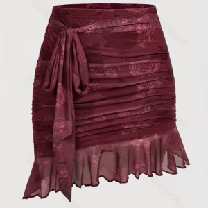 Mesh Ruffle Hem Tie-Up Skirt, Versatile High-Waist Hip-Defining Irregular Mini Skirt