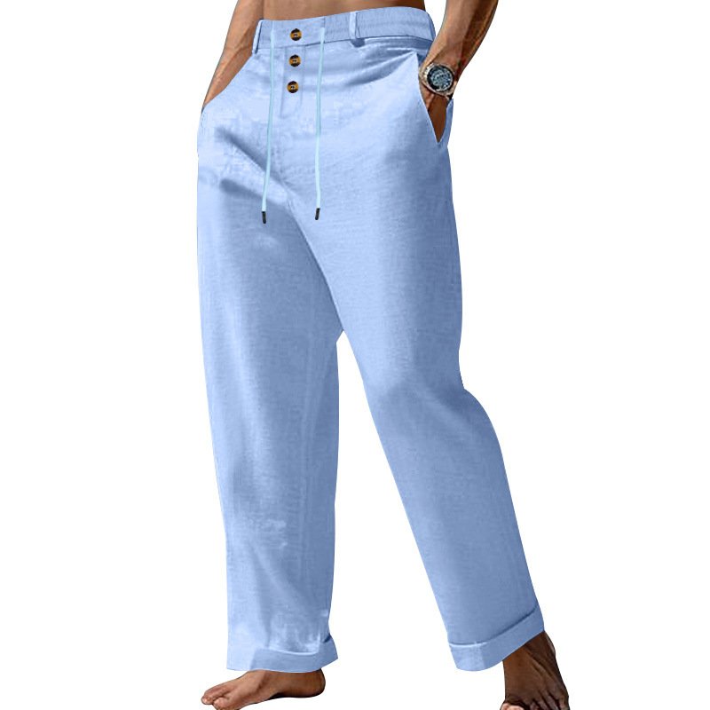 Mens SpringSummer New Fashion Straight-leg Cotton-Linen Casual Pants - Image 4