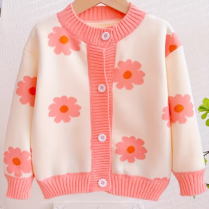 Cardigan Autumn And Winter Fleece-Lined New Floral Girls' Cute Sweet Style Sweater Knitted Shirt Foreign Easy Coat Top
