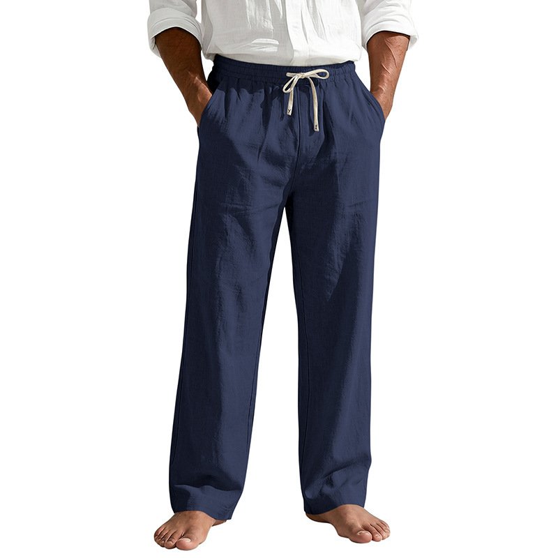 Mens Linen Casual Straight-Leg Trousers - Image 5