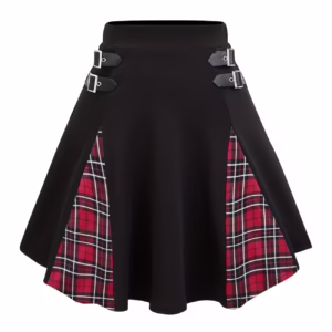 Plus Size - Plus Size - Plus Size Gothic Plaid Button High Waist A-Line Mini Skirt