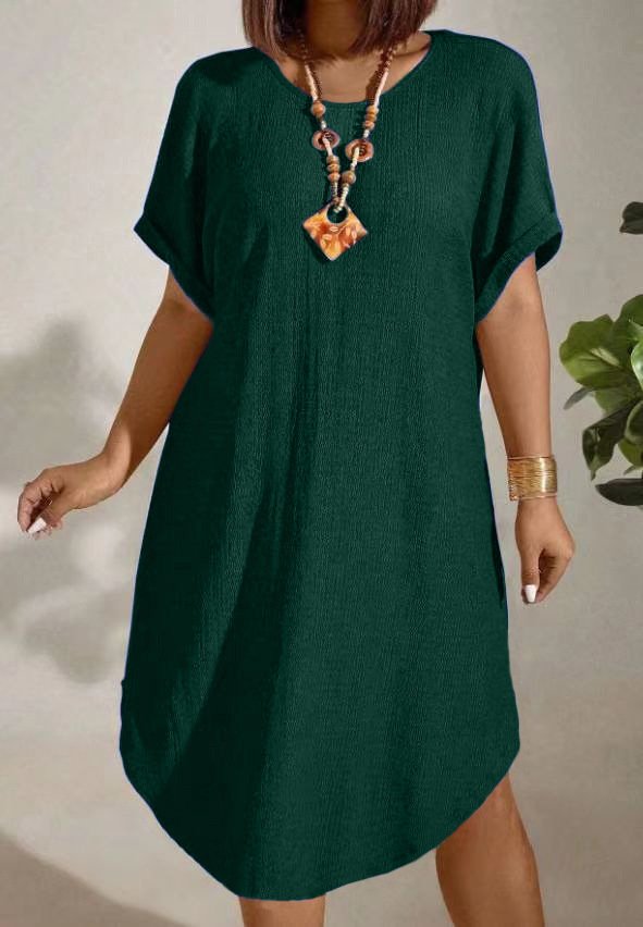 Womens Solid-color Loose-fitting Casual Round-neck Dress - Image 8