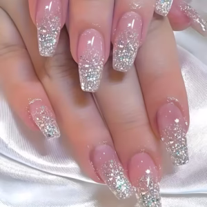 24pcs Long Ballerina Press on Nails Pink French Style Gradient Stripe Pattern Fake Nails Glossy Artificial Finger Manicure False Nails