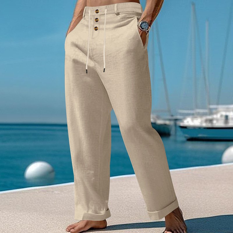 Mens SpringSummer New Fashion Straight-leg Cotton-Linen Casual Pants - Image 9