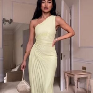 One-shoulder Pleated Irregular Dress In A New Light-colored Palette