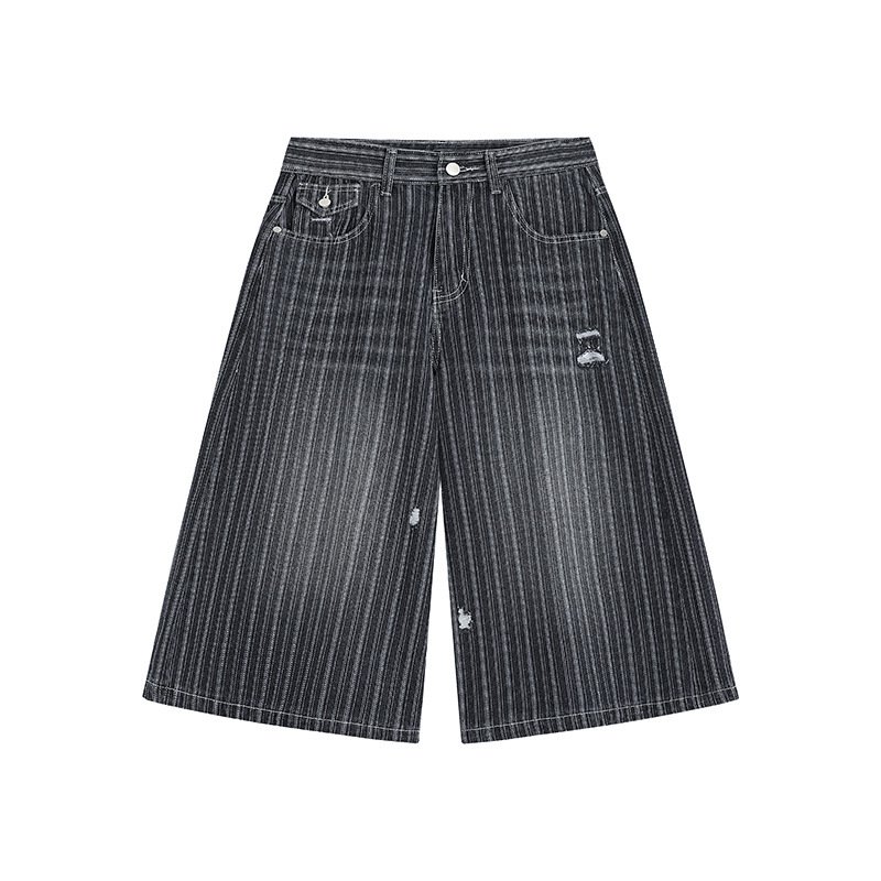 Workwear Striped Capri Denim Shorts - Image 4