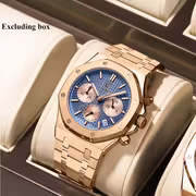 POEDAGAR Men's Luxury Chronograph Watch with Luminous Dial, Stainless Steel Case, 3ATM High Quality, Calendar & Stopwatch Functions, Casual Sporty Design, Battery-Powered Quartz Movement, Casual Attire | Sporty Elegant Style | Sophisticated Strap - Image 5