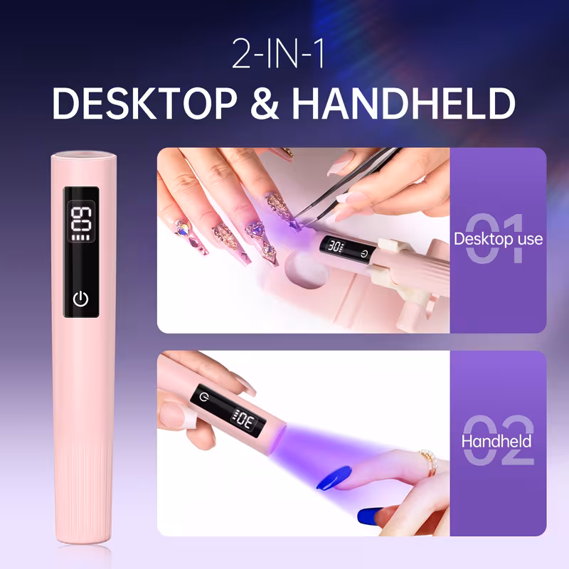 Portable 2-In-1 Nail Lamp with Stand, USB Rechargeable, LCD Display, Quick-Drying Flash Solidify Light for Gel Nails & Toenails