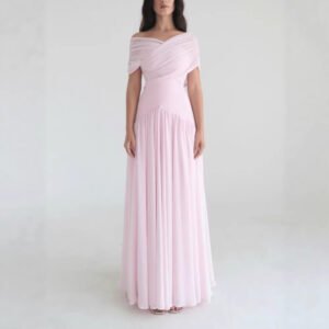 Light Elegant Cross-design Short-sleeve Maxi Dresssoft And Romantic