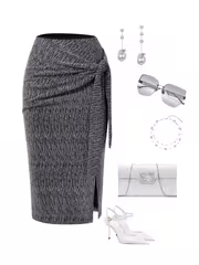 New Spring And Autumn Stylish And Elegant Solid Color Bodycon Skirt with Waist Ties for Women, Perfect for Valentine'S Day, Daily Commuting, Date Nights, And New Year'S Celebrations - Image 3