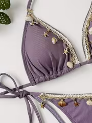 Purple Tie-Front Bikini Slim Fit 2pcs Women's Beachwear 2-in-1 Look - Image 4