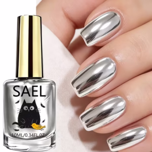 Mirror Chrome Silvery Metallic Nail Polish, Quick Dry No Bake Cyber Silvery Liquid Nail Paint, Smooth Seamless Long Lasting Salon Manicure