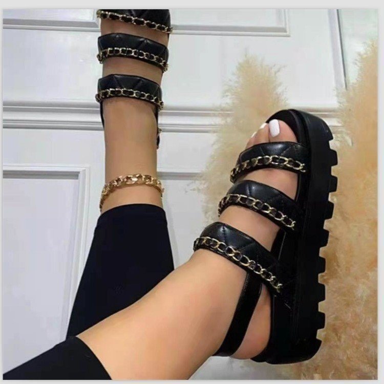 Buckled Platform Chain Slip-toe Sandals - Image 3