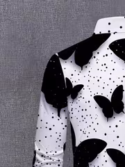 Men'S Fashionable Butterfly Print Long Sleeve Shirt Trendy Polka Dot Pattern Casual Versatile Top Stylish Artistic Men'S Blouse - Image 6