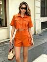 120g Non-Stretch Woven Polyester Casual Solid Color Shorts Set, Outdoor, Women Elegant Summer - Image 4