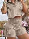 120g Non-Stretch Woven Polyester Casual Solid Color Shorts Set, Outdoor, Women Elegant Summer - Image 11