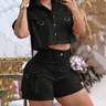 120g Non-Stretch Woven Polyester Casual Solid Color Shorts Set, Outdoor, Women Elegant Summer - Image 3
