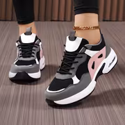 SOSENFER Women'S Low-Top Sneakers - Black & White Casual Shoes with Pink Accents, Lace-Up Design, Synthetic Cover Upper & Faux Sole, All-Season Comfort for Casual Attire, Ladies Sneakers, Comfortable Footwear, Modern Sneakers, Fabric Lined Interior - Image 2