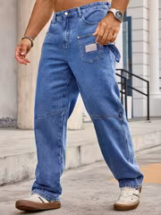 Men's Multi-Pocket Casual Jeans- Loose Fit Blue Jeans with Utility Multi-Pocket & Strap Detail, Comfortable Casual Wear for Daily, Street, and Outdoor, All-season Comfort - Image 7