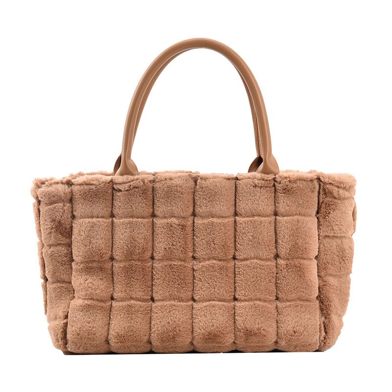 Sweet Small Square Bag Plush Plaid Portable Women - Image 7