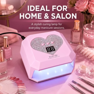 LED Nail Lamp for Gel Polish, 21 LEDs Nail Dryer with Rhinestone Heart Design, 30/60/90s Timer, Digital Display, Smart Infrared Sensor, Removable Bottom Plate, USB Powered Nail Lamp for Home Salon, White/Purple/Pink