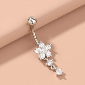 Nooxian Stainless Steel, Rhinestone Flower Belly Bar For Women And Men, Punk Piercing, A Fashionable Body Jewelry Gift For Any Occasion Valentines,Mom,Mother,Mother's Day,Gift