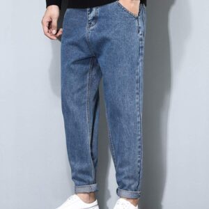 Manfinity Homme Men Solid Slant Pocket Tapered Jeans,Straight Leg Long Washed Dark Wash Blue Denim Cargo,Autumn Streetwear,City Break Work Commute College Dad Pants