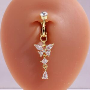1pc Fake Piercing Navel Belly Ring With Pink Butterfly Design For Women's Jewelry Copper Jewelry
