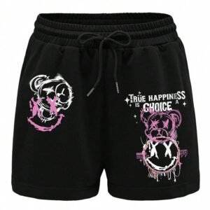 INAWLY Cartoon Graphic Drawstring Waist Shorts