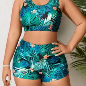 Swim Lushoire Summer Beach Plus Size Tropical Printed Bikini Set