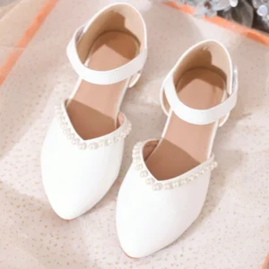 New Arrivals Girls' White Pearl Fashionable Princess Shoes, All-Matching Style