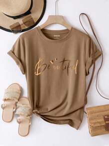 Resyla Women's Letter Print Short Sleeve T-Shirt, Graphic Women Tee Graphic Tees Women Tops