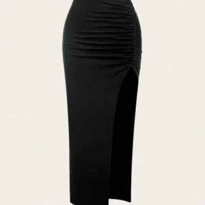Sweetra Women's High Waist Ruched Slit Skirt Women Fall For Women