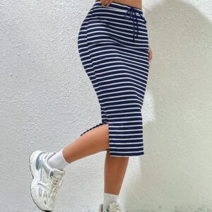 SHEIN EZwear Navy Blue Striped Knitted Women's Skirt