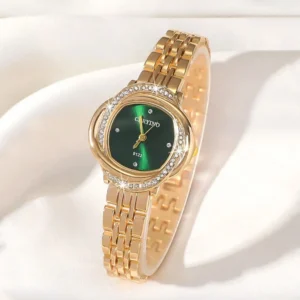 CARYINO Golden Stainless Steel Women's Watch Band, Simple, Elegant, Versatile, With Diamond Quartz Dial Watch. Suitable For Daily Wear As A Gift For Students Returning To School