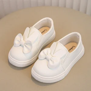1 Pair Girls Cute White Bowknot Decor Rabbit Ears Design Casual Shoes