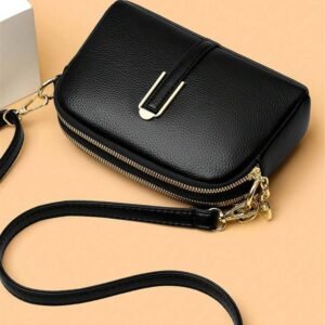2-Layer Zipper Diagonal Shoulder Bag, Fashionable PU Soft Leather Women's Handbag,