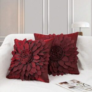 3D Handmade Sunflower Floral Throw Pillow Cover, Burgundy Red Petal Decorative Cushion Case, Romantic Stereo Flower Pillow Sham For Sofa Couch Bedroom Wedding Home Decor, Pillow Cover Only No Insert,45x45cm