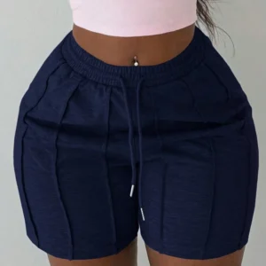 Slaydiva Summer Casual Sports Front Toothpick Pleat Design Five-Quarter Pants Cycling Pants Sweatpants Light Gray Women's Shorts