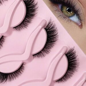 Hinarin 5 Pairs Cat Eye Lashes 3D False Eyelashes Wispy Lashes Natural Look 15mm D Curl Lash Extension 6D Effect Thick Fox Eye Lashes Faux Lashes Strip Lashes, Lashes, Eyelashes, Fake Lashes