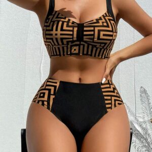 Swim Lushoire Women's Beach Vacation Geometric Print Ruched Sexy Bikini Set + Random Print Summer
