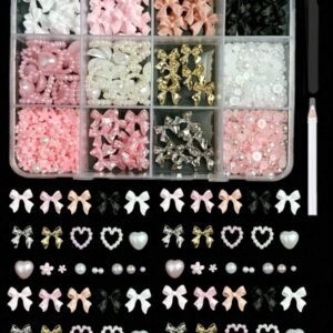12-Compartment Box Mixed Resin Pearl Bow, Heart, Mini Floral Decor For Diy Nail Art Accessories, Versatile & Cute Nail Supplies Nails Nail Charms Nail Gems