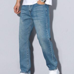 Manfinity Homme Men's Solid Color With Pocket Casual Versatile Straight Leg Jeans